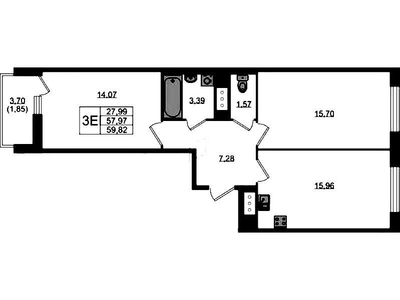 2-комнатная квартира 59.82 м², 10/10 эт., ЖК «UP! Квартал Новый Московский»